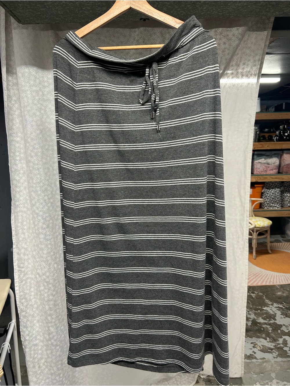 Seven Striped Gray Pull-On Maxi Skirt with Drawstring Waist